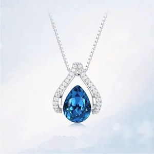 New Beautiful Sterling Silver Blue & White Sapphire Necklace